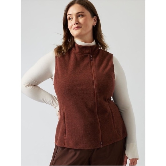 Athleta Stroll Fleece Moto Vest NWT XL Mahogany - Picture 4 of 5